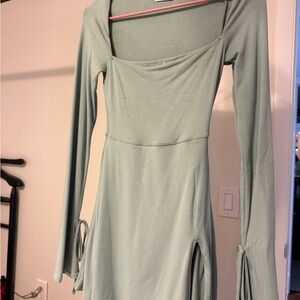 Oh Polly Sage Green Long Sleeve Square Neck Midi Dress
